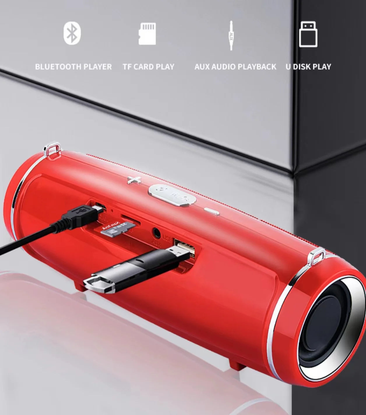 Portable Bluetooth IPX4 Waterproof Outdoor HIFI Pillar Subwoofer Stereo Speaker FM Radio TF Boom Box