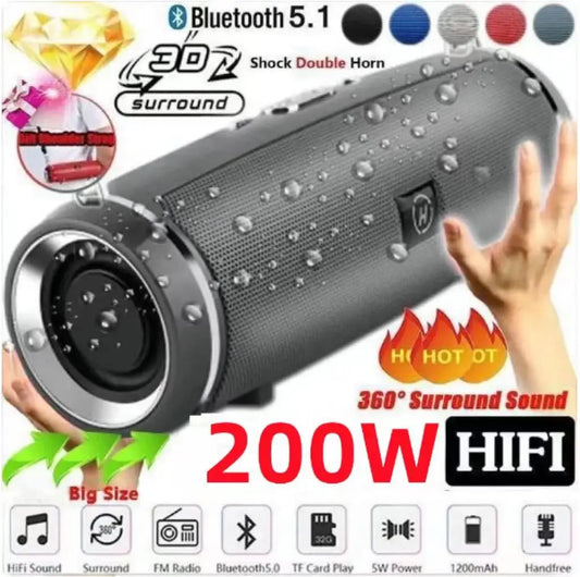 Portable Bluetooth IPX4 Waterproof Outdoor HIFI Pillar Subwoofer Stereo Speaker FM Radio TF Boom Box