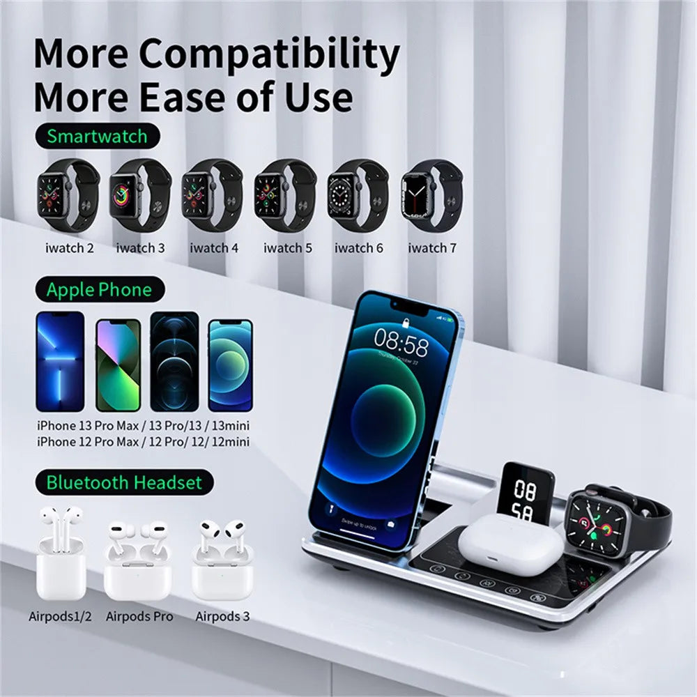 Alarm Clock Wireless Charger Stand 4 IN 1 Touch Control Charging Station