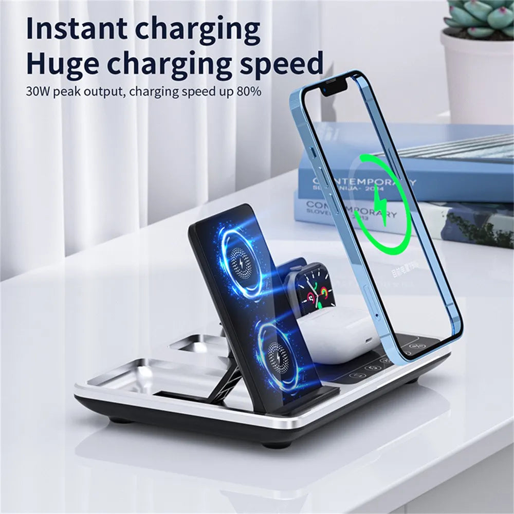 Alarm Clock Wireless Charger Stand 4 IN 1 Touch Control Charging Station