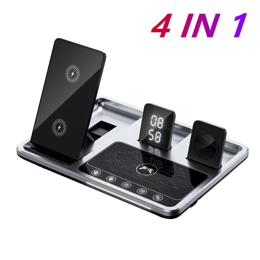 Alarm Clock Wireless Charger Stand 4 IN 1 Touch Control Charging Station