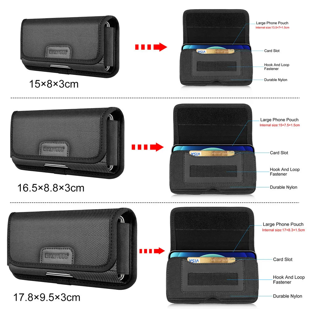 4.7-6.8inch Phone Nylon Pouch Multifunction Cell Phone Belt Clip Holster For iPhone, Samsung