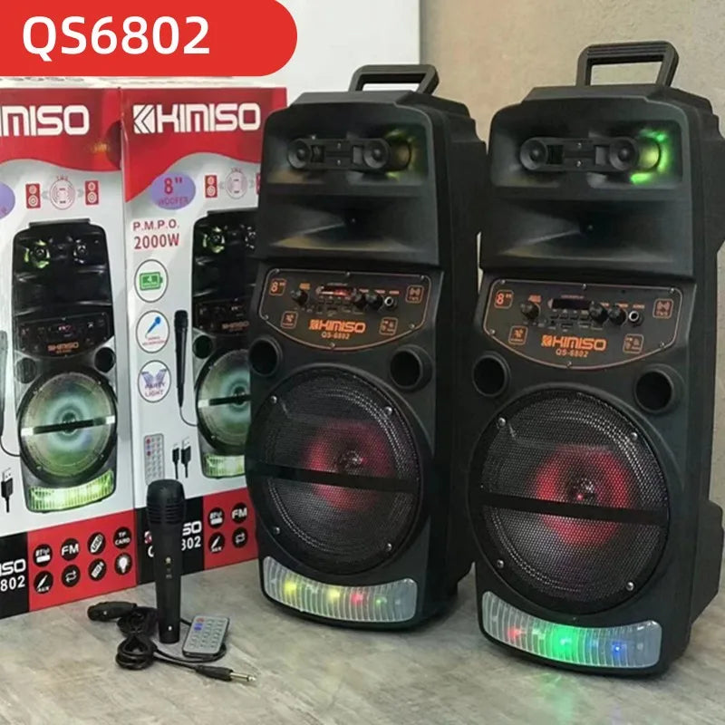 2000W High-power Outdoor Speaker LED Trolley Case Portable FM Radio Bluetooth Boombox with Wired Microphone