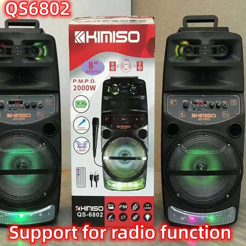 2000W High-power Outdoor Speaker LED Trolley Case Portable FM Radio Bluetooth Boombox with Wired Microphone