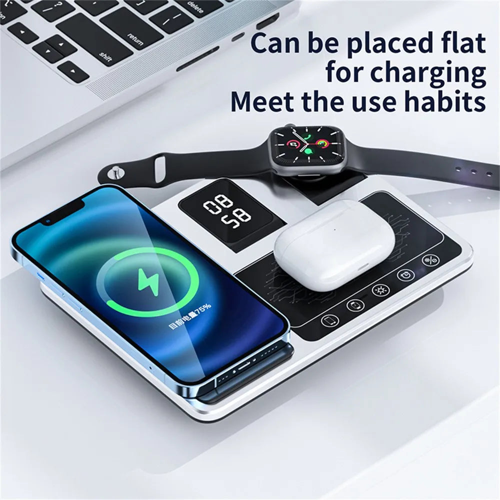 Alarm Clock Wireless Charger Stand 4 IN 1 Touch Control Charging Station